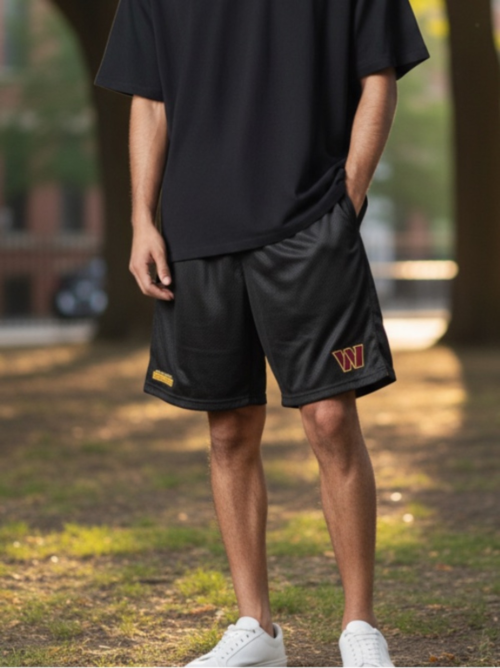NFL Black Mesh Athletic Shorts with Maroon & Gold W Patch Washington Commanders
